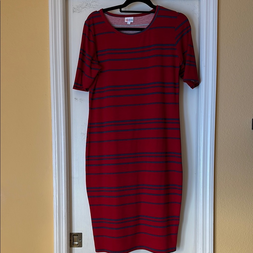 Lularoe Red with blue Stripes Dress( Julia)